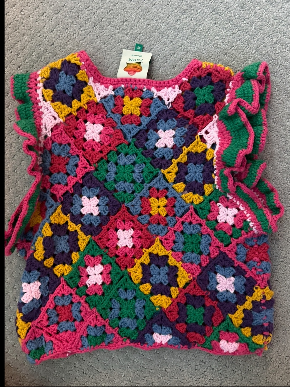 Farm Rio Hand-Crocheted Multicolor Ruffle Sleeve Crop Top - Picture 3 of 3